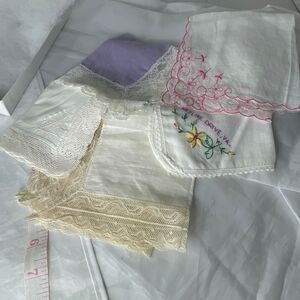 Lot of 5 vintage hankies. Embroidered lave embroidered slight stains